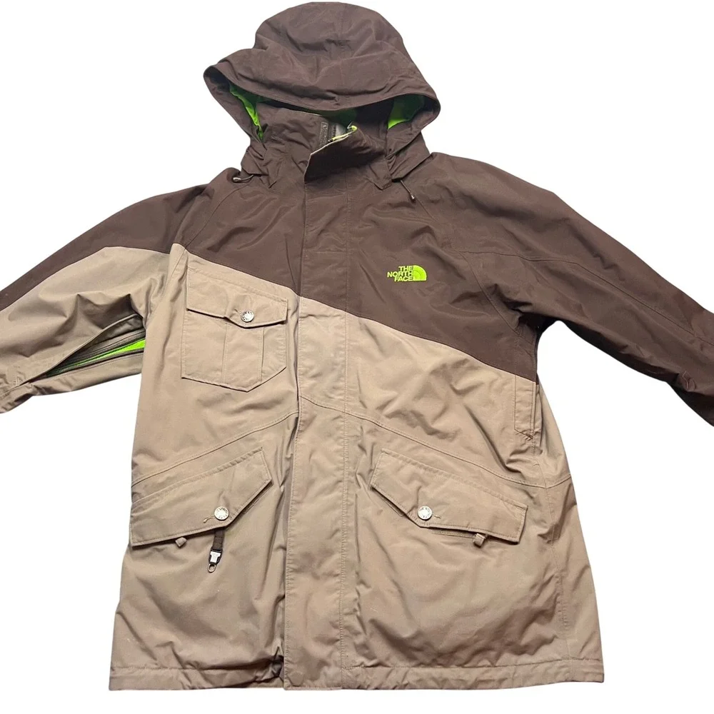 The North Face HyVent Ski Jacket Mens Brown Hooded Shell Small Waterproof Zip
